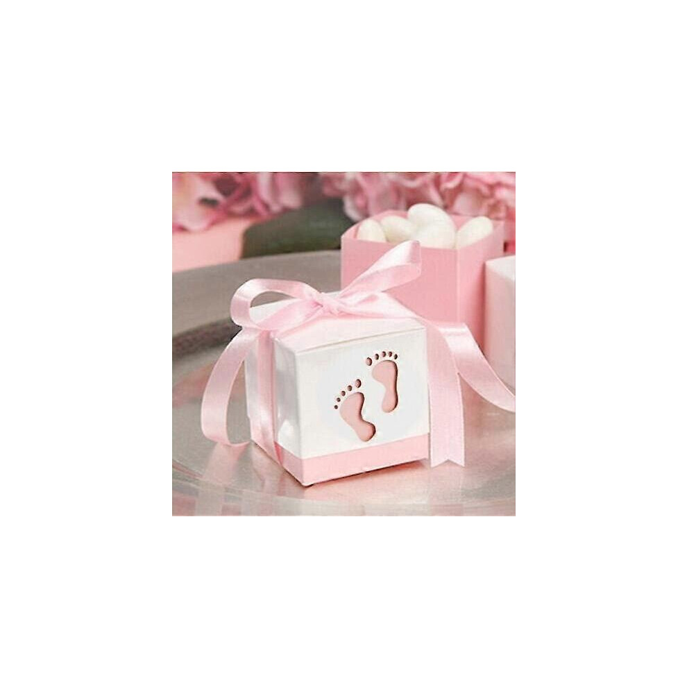 Konhill (As Show, One Size) Liangnv 50Pcs Baby Shower Ribbon Favour Gift Candy Boxes Wedding Favors And Gifts For Wedding (Pink) Pink