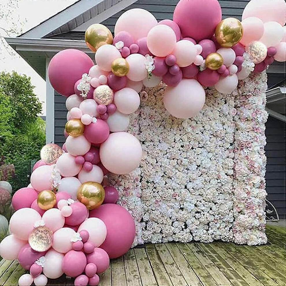 Konhill (As Show, One Size) Liangnv Pink Balloon Garland 130 Pcs Baby Shower Decorations For Girl Dusty Rose Gold Metallic Double Stuffed Balloon Arch Kit For Pink,Gold