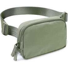 (As show, One size) AslabCrew 2-Way Zipper Unisex Belt Bag with Adjustable Strap Fanny Packs Mini Waist Pouch for Outdoor Hiking Running Travel, Dark Sage