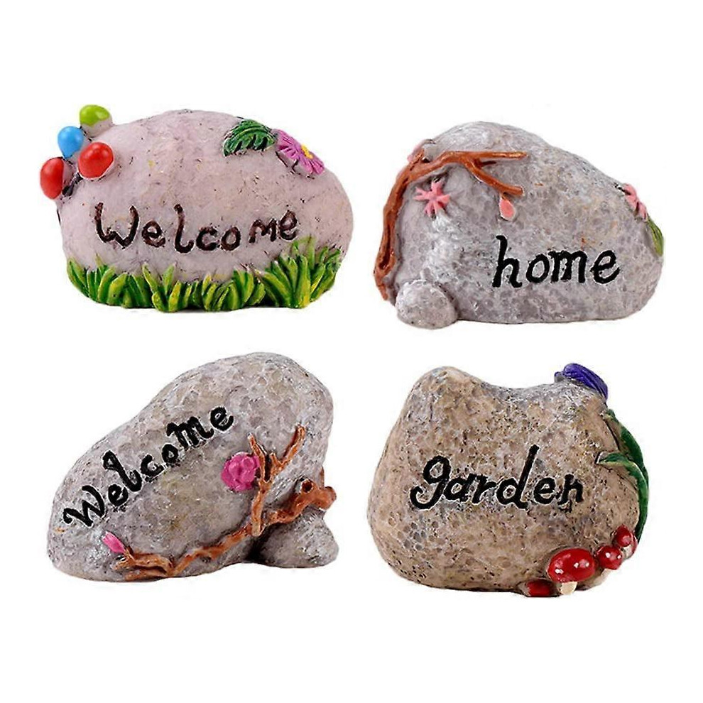 Konhill (As Show, One Size) Miniature Fairy Garden Stone 4 Pcs Garden Figurines Micro Landscape Decoration Plant Pots Ornaments