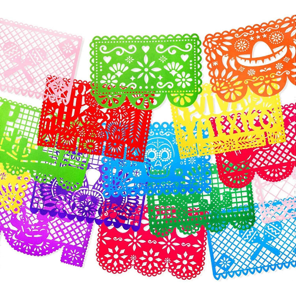Konhill (As Show, One Size) 18Pcs Papel Picado Banner Decorations Large Felt Mexican Fiesta Banners For Fiesta Mexican Party Cinco De Mayo Day Of The Dead Alt