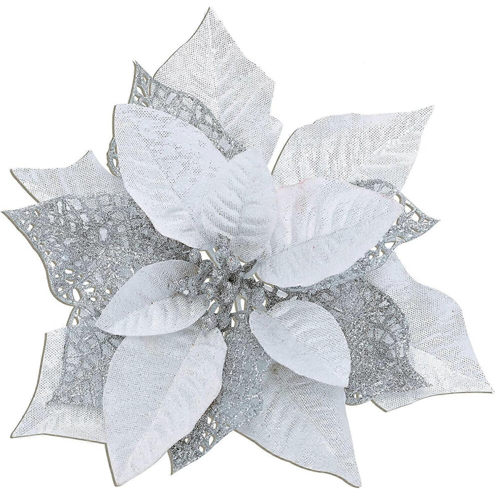 Konhill (As Show, One Size) 12 Packs 22Cm Poinsettia Artificial Christmas Glitter Silk Flowers Picks Christmas Tree Ornaments For Christmas Tree Wreaths Gold
