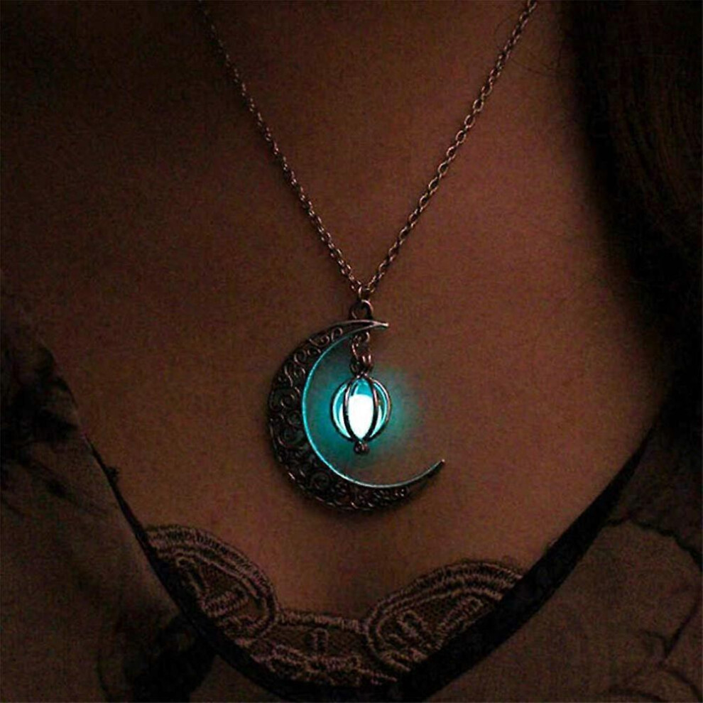 Konhill (As Show, One Size) Luminous Moon Necklace Stone Pendant Necklace Halloween Fluorescent Necklace Glow In The Dark Accessories For Women Teens Girls (L