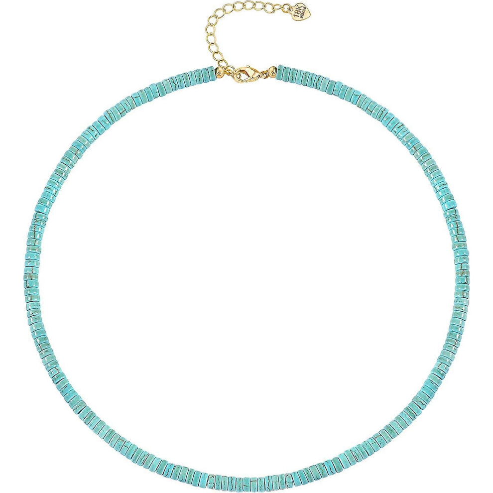 Konhill (As Show, One Size) Turquoise Gemstone Beaded/Gold Bead/Pearl Pendant ?Chain Necklace Boho Vintage Handmade Blue Turquoise Choker Necklace For Women A Blue,Green,Gold