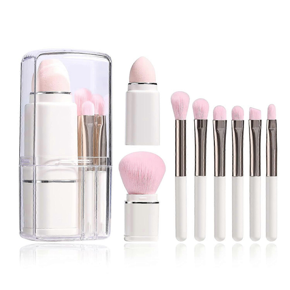 Konhill (As Show, One Size) Heytea Portable Brush For Travel Makeup - 8 In 1 Travel Loose Powder Brush, Angled Brush, Eyeshadow Brush,Foundation Blending Lip