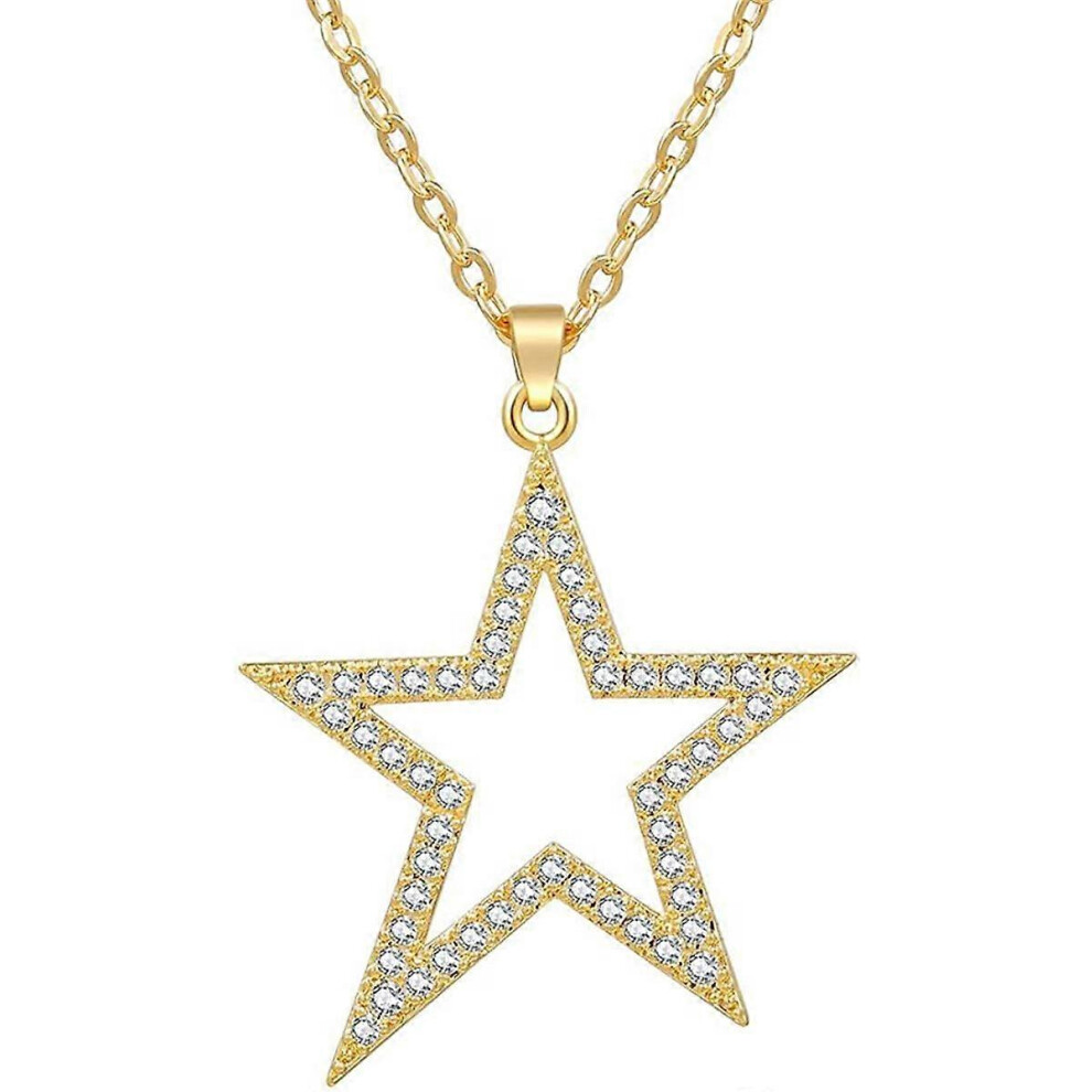 Konhill (As Show, One Size) Heytea Moon Star Necklace 18K Plated Crescent Moon Coin Necklace Cubic Zirconia Star Necklace For Women Girls Mothers Day Chr Gold