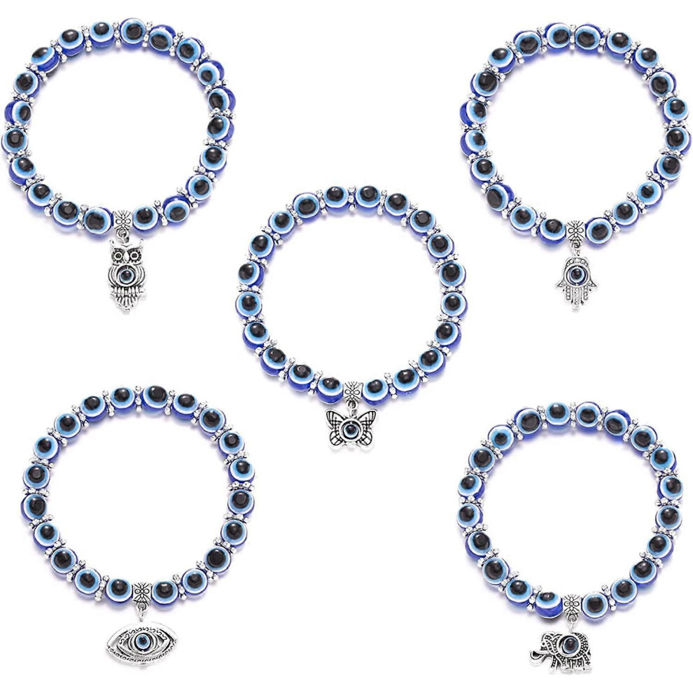 Konhill (As Show, One Size) Heytea Evil Eye Bracelets For Women Men Stretch Beaded Hamsa Bracelet Lucky Hand Of Fatima Evil Eye Bracelet For Protection