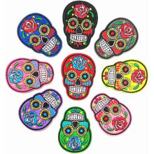 (As show, One size) 9 Pieces Colorful Skull Patches Appliques Sew On Backpack Flowers Delicate Embroidery Decal Badge Logo DIY Crafts Repair Stickers Decoration for Hat H
