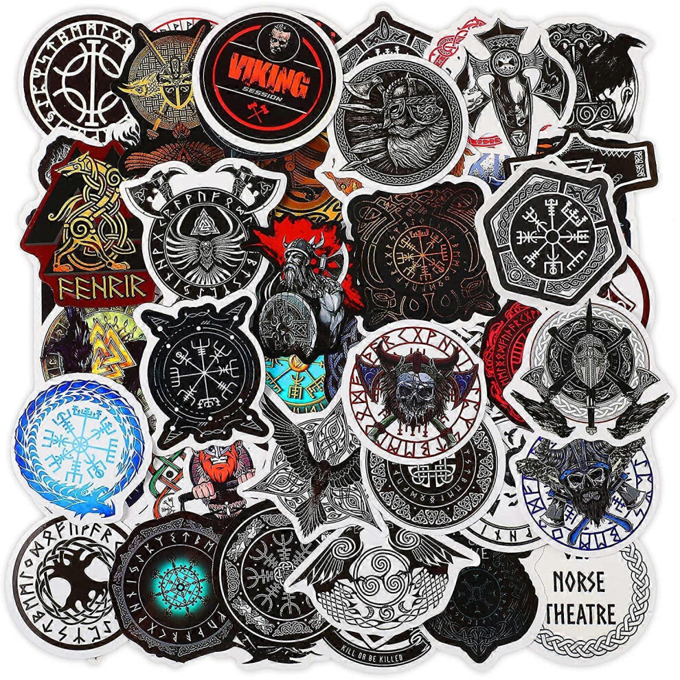 Konhill (As Show, One Size) 100 Pieces Viking Stickers Vinyl Viking Pirate Theme Decals Waterproof Pvc Runic Compass Viking Totem Stickers For Car Hard Hat Wa
