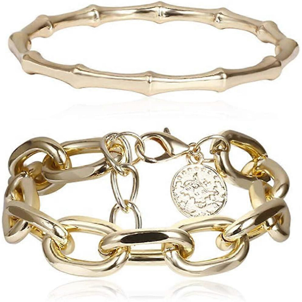 Konhill (As Show, One Size) Heytea Paper Clip Bracelet Adjustable Layered Stacked Charm Chain Neutral Fashion Bracelet For Women Girls Gold