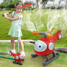 (A, One size) 2 in 1 Outdoor Water Spray Sprinklers T Ball Set for Kids and Toddlers, Backyard Spinning Airplane Sprinkler Toy Tee Ball Game, Sprays Up to 8ft High
