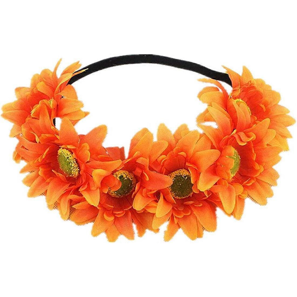 Konhill (As Show, One Size) Sunflower Crown Boho Crown Sunflower Headband Flower Hair Accessory