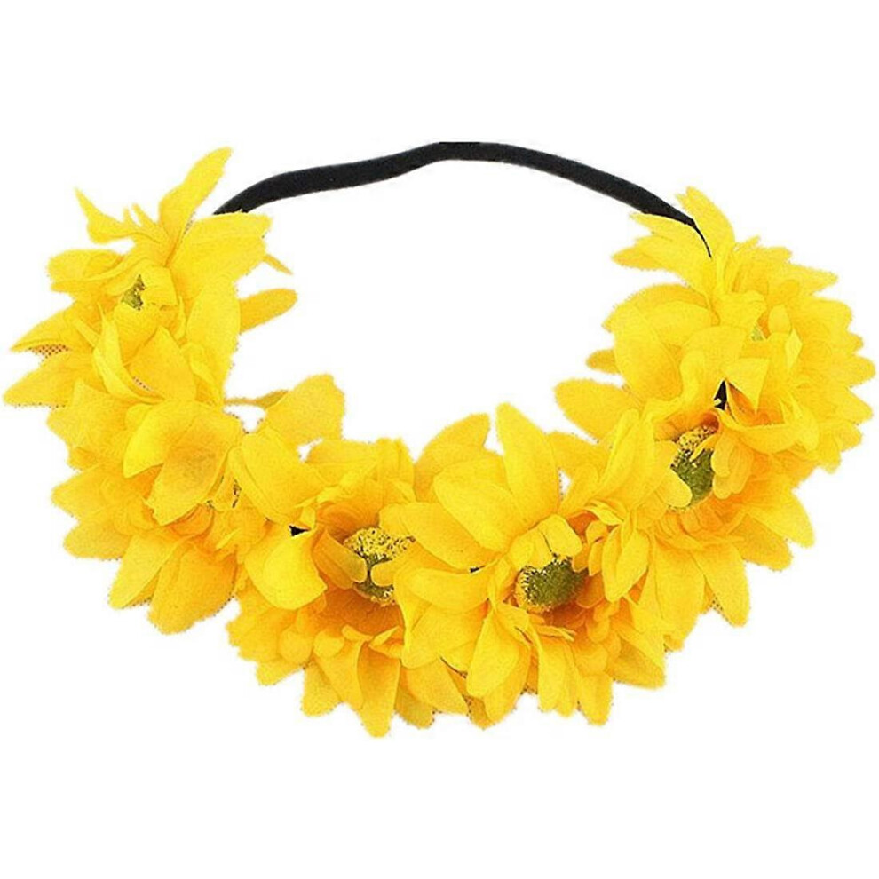 Konhill (As Show, One Size) Sunflower Crown Boho Crown Sunflower Headband Flower Hair Accessory