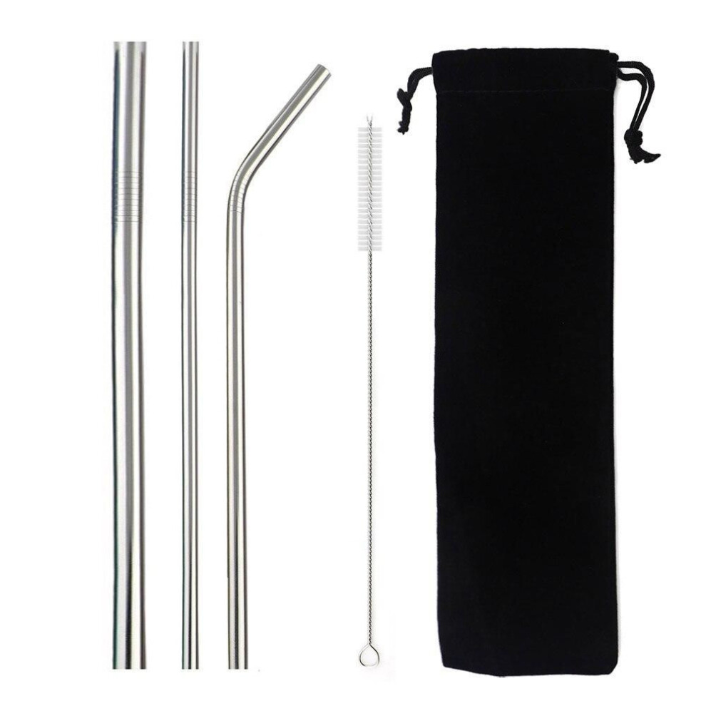 (silver) Colorful Drinking Straws Metal Straw Stainless Steel 3-piece Reusable Straws 6/12mm Eco-friendly Straw Set With 1 Brush Black Bag