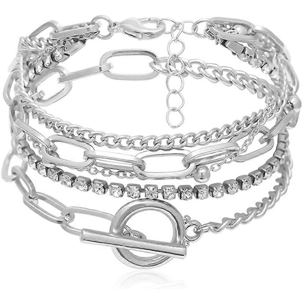 Konhill (As Show, One Size) Heytea Paper Clip Bracelet Adjustable Layered Stacked Charm Chain Neutral Fashion Bracelet For Women Girls Gold