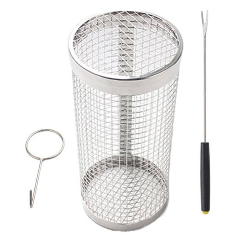 (B) Rolling Bbq Grilling Basket Stainless Steel Non-stick Portable Outdoor Camping Grill Rack For Vegetables Meat Fish Fries