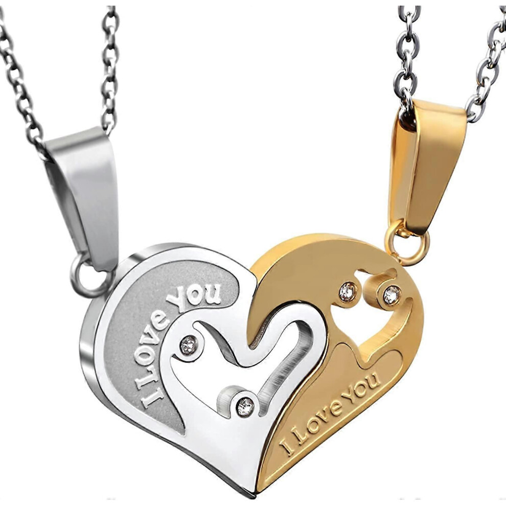 Konhill (As Show, One Size) Couple Heart Or Cat Bff Best Friend For Girls Puzzle Friendship Pendant Necklaces,316L Stainless Steel