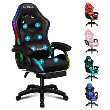 (LED Marc - All Black) ELFORDSON Gaming Office Chair 12 RGB LED Massage Footrest