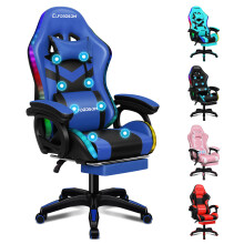 (LED Marc - Black & Blue) ELFORDSON Gaming Office Chair 12 RGB LED Massage Footrest