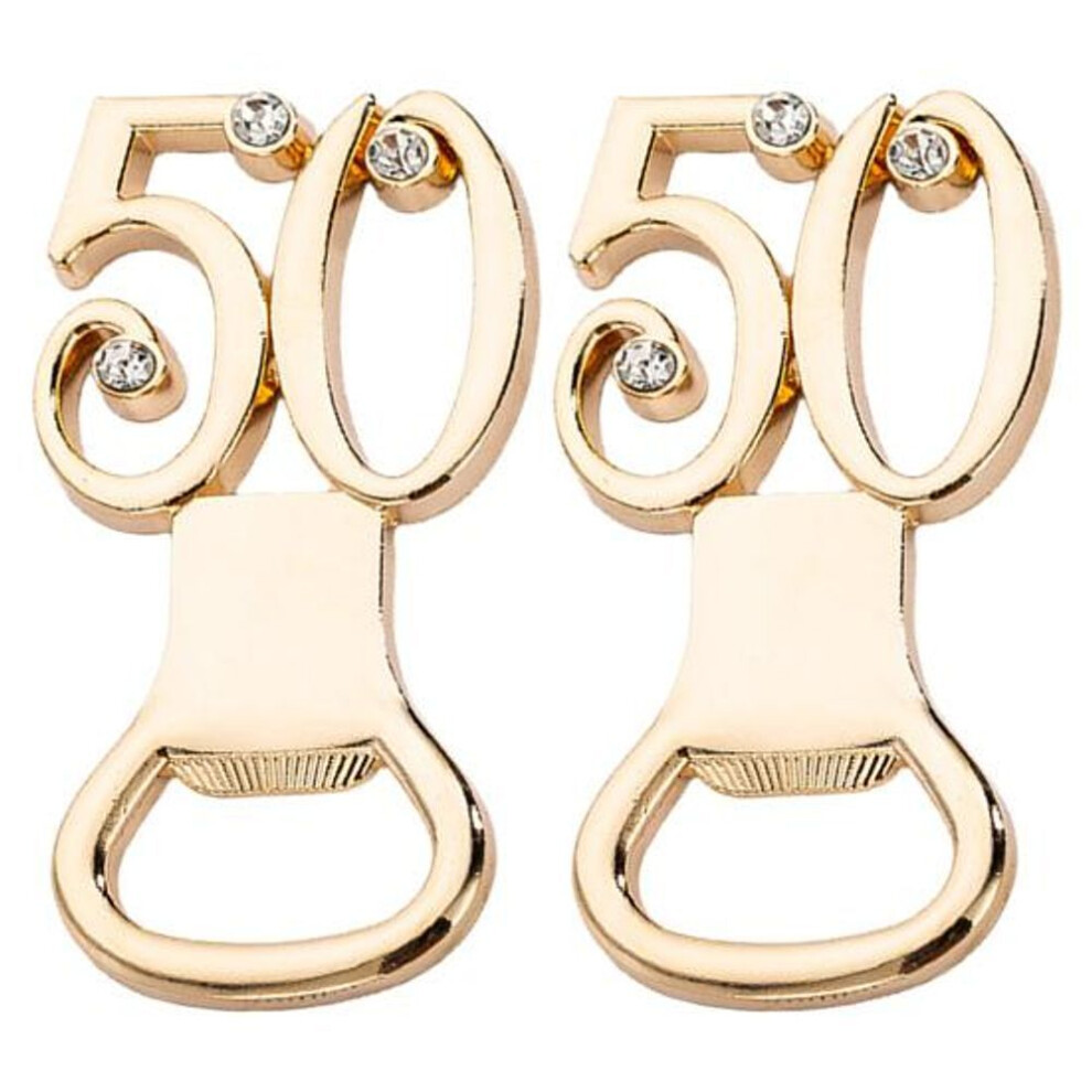 (golden) Bottle Opener 50th Anniversary Theme Rhinestone Inlaid Party Wedding Alloy Memorial Dinner Manual Beer