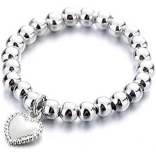 (As show, One size) Silver Color Love Heart Beaded Ring Handmade Elastic Ring For Women Minimalist Adjustable Finger Ring Wedding Jewelry Gift