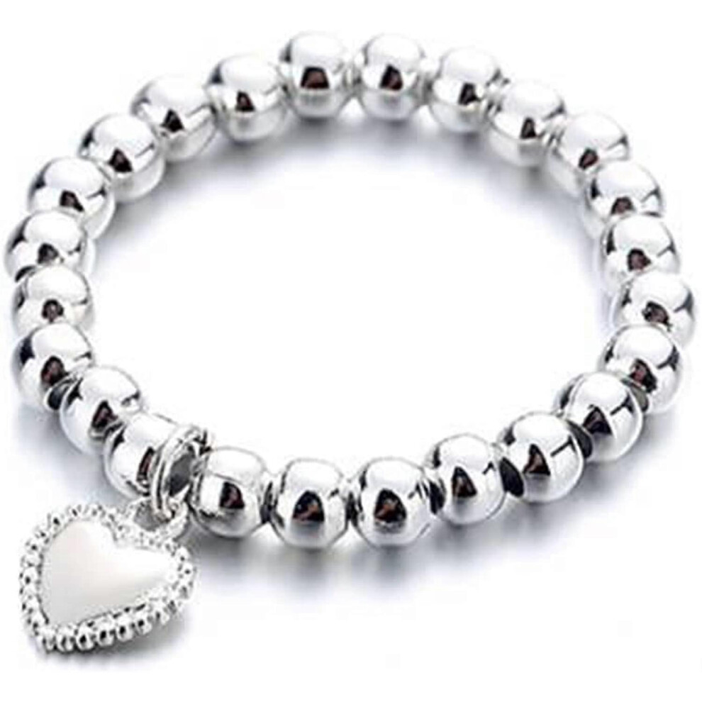 Konhill (As Show, One Size) Color Love Heart Beaded Ring Handmade Elastic Ring For Women Minimalist Adjustable Finger Ring Wedding Jewelry Gift Silver