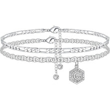 (As show, One size) Initial Ankle Bracelets for Women, 14K Gold Plated Double Layered Initial Anklets Jewelry for Women Teen - -