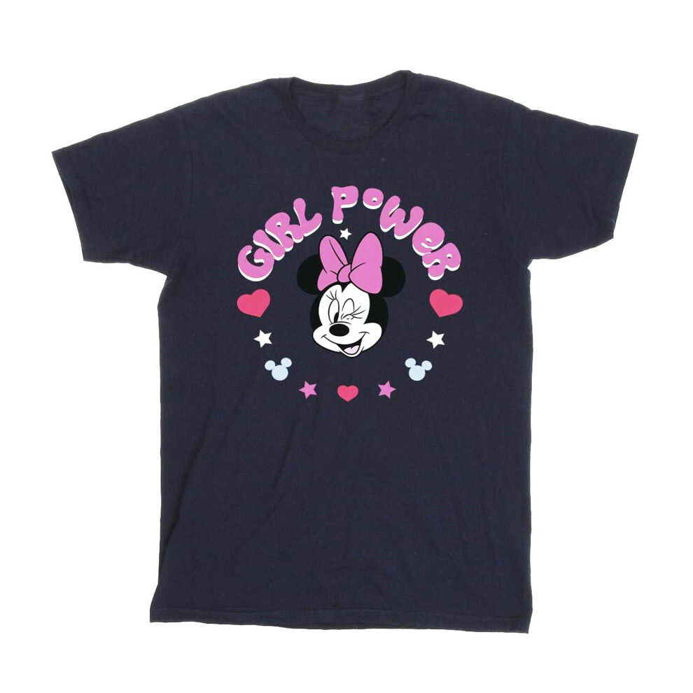 (7-8 Years, Navy Blue) Disney Girls Minnie Mouse Girl Power Cotton T-Shirt