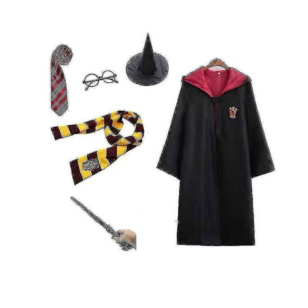 (135Cm, ) Harry Potter 6Pc Set Magic Wizard Fancy Dress Cape Cloak Costu N Red