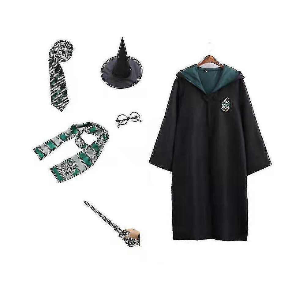 (135Cm, ) Harry Potter 6Pc Set Magic Wizard Fancy Dress Cape Cloak Costu N Green