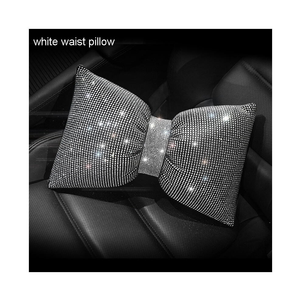 Maxpower ( Waist Pillow) 1Pc Diamond Crystal Bowknot Car Neck Pillow Rhinestone Auto Headrest Seat White