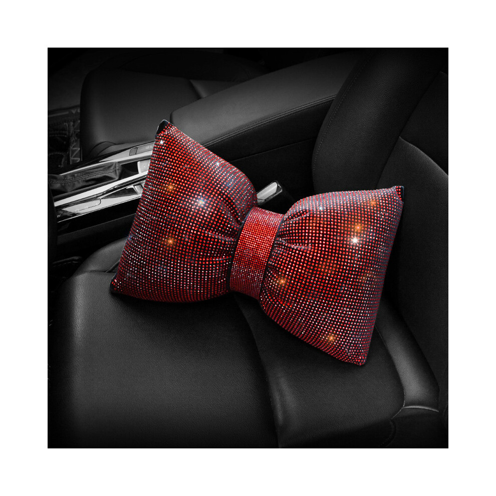 Maxpower ( Waist Pillow) 1Pc Diamond Crystal Bowknot Car Neck Pillow Rhinestone Auto Headrest Seat Red