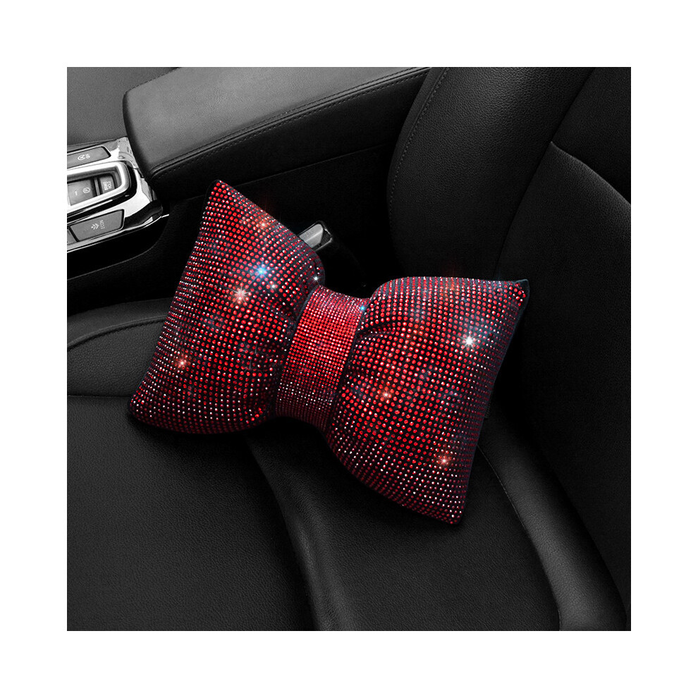 Maxpower ( Neck Pillow) 1Pc Diamond Crystal Bowknot Car Neck Pillow Rhinestone Auto Headrest Seat Red