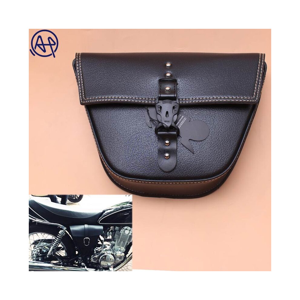 Maxpower 1Pcs Motorcycle Pu Leather Side Clinch Bolt Saddlebag Saddle Bag Universal For Harley Sportster Xl883 Cafe Racer Honda Black