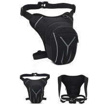 (Sac de jambe noir) Sac de jambe de taille basse Sac de moto imperméable à la pluie réfléchissant trou