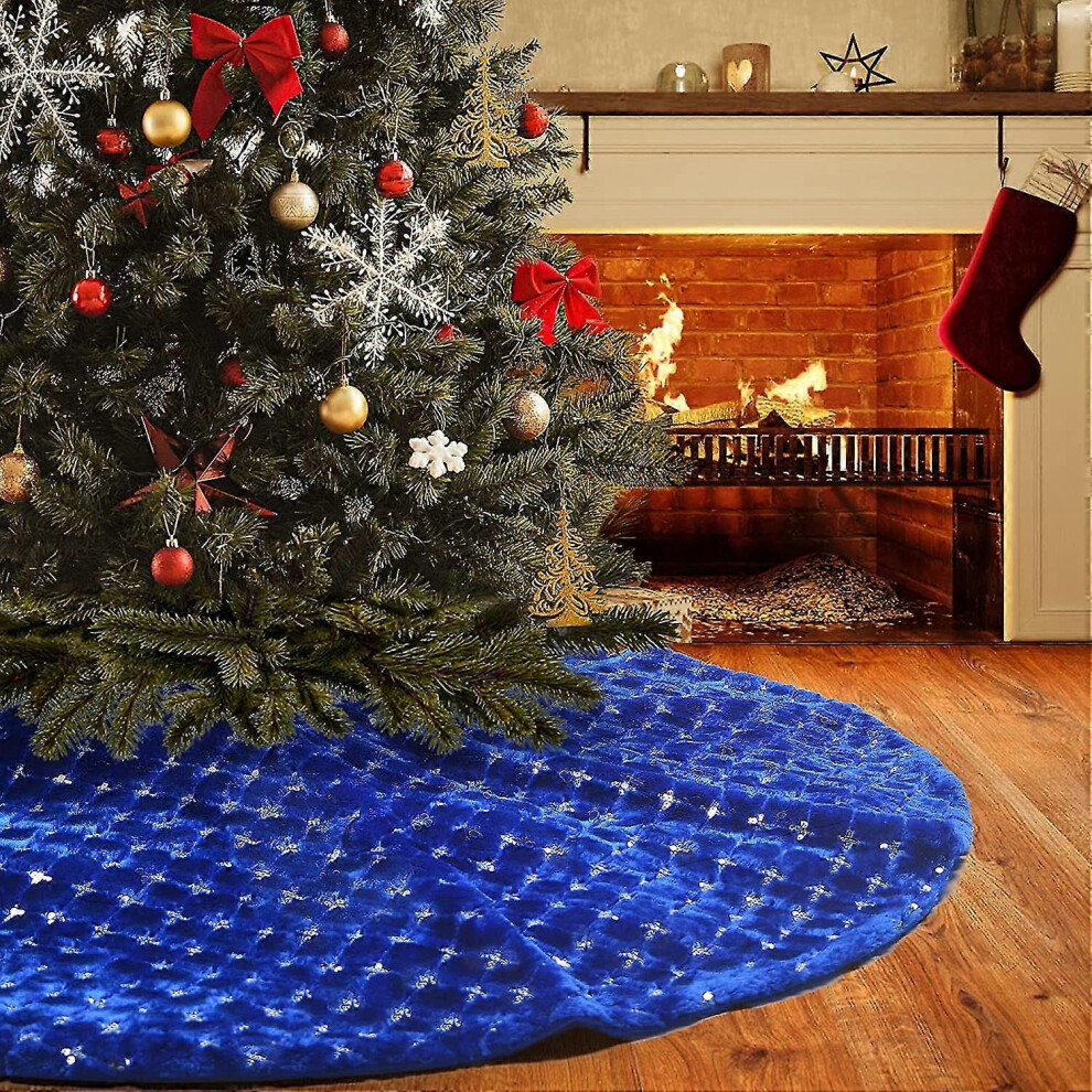 (As show, One size) Blue Faux Fur Christmas Tree Skirt Base Cover-image-OPC-PG8DYG9-NEW