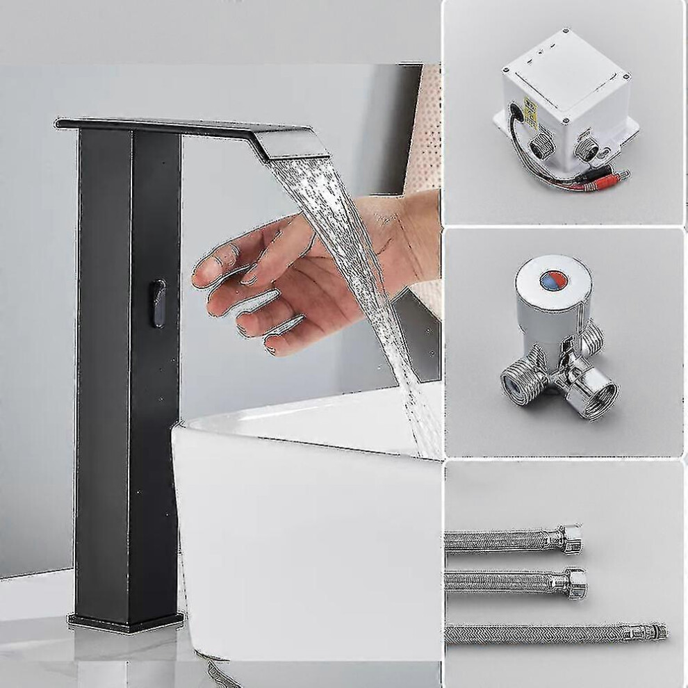 (Black Hot Cold D, One size) Black Sensor Basin Faucet Bathroom Automatic Sensor Watefall Faucet Touchless Free Touch Sink Tap Ho-image-OPC-PG8DYS5-NEW