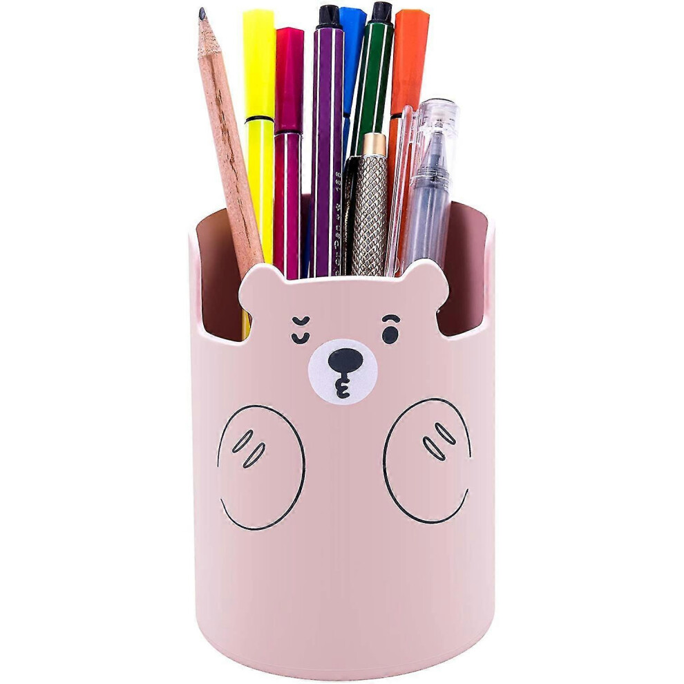 (As show, One size) Pencil Holder, Cute Bear Pencil Pen Holder Cup Pot Stationery Organizer For Desktop, School, Office, Kids (pink-2 Pack)-image-OPC-PG8DZ2D-NEW
