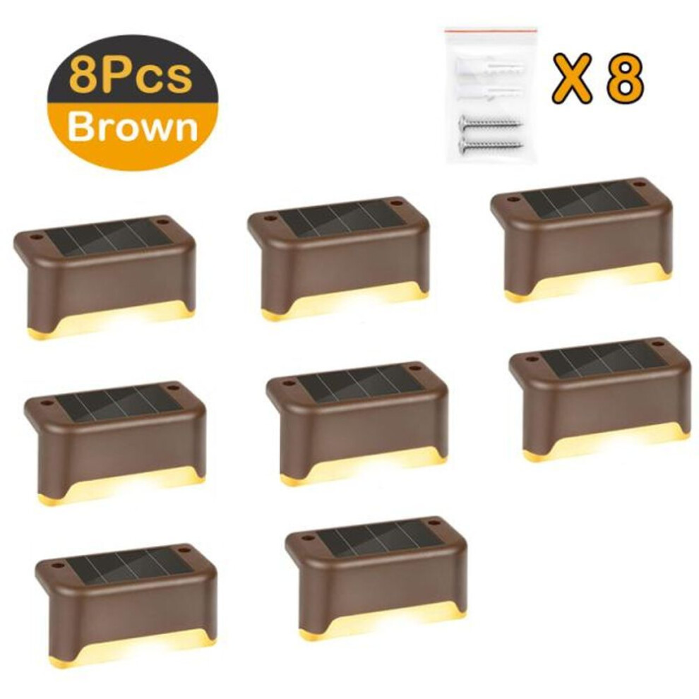 (brown, 8 PCS) Solar Led Light Outdoor Waterproof Step Lights Garden Outdoor Solar Spotlights Decoration Lighting For Fence Patio Stair Yard