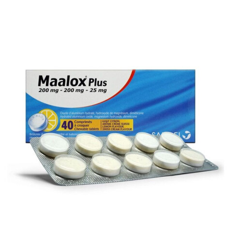 Maalox Plus Tablets 40s - Fast relief from indigestion, heartburn & trapped wind | Lemon flavour | Triple-action antacid