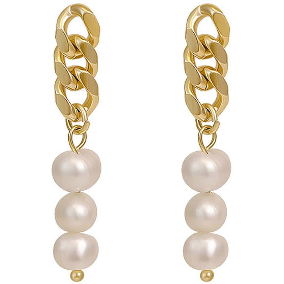 Konhill (As Show, One Size) Women Ear Studs Dangle Imitation Pearls Pendant Stud Earrings Piercing Jewelry For Gift Wedding Daily Wear