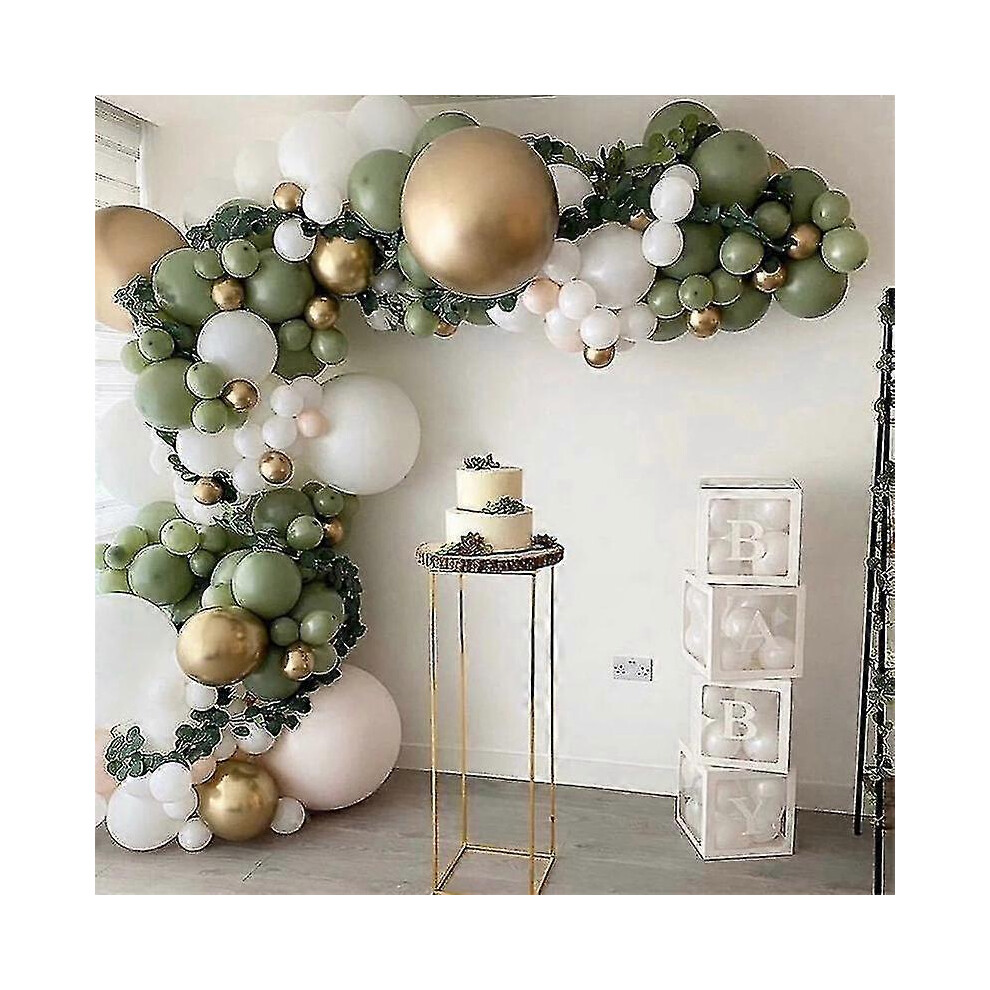 Konhill (As Show, One Size) Rl 152 Pcs Olive Green Balloon Garland Arch Kit White Gold Confetti Balloons Retro Green Balloon And Gold Metallic Chrome Latex Ba White,Green,Gold