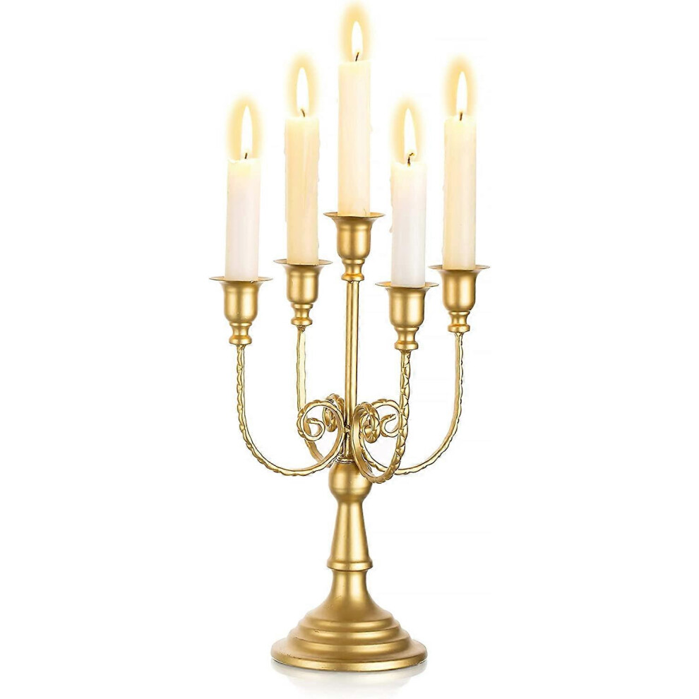 Konhill (As Show, One Size) Candlestick Holder Candelabra - Taper Candle Holders For Wedding Centerpiece 5-Arms Candle Stick Stands For Candlelight Dinne Gold