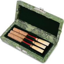 (As show, One size) Oboe Reed Case, Wooden & Silk Cloth Cover Oboe Reed Storage Holder Box Protector Bag