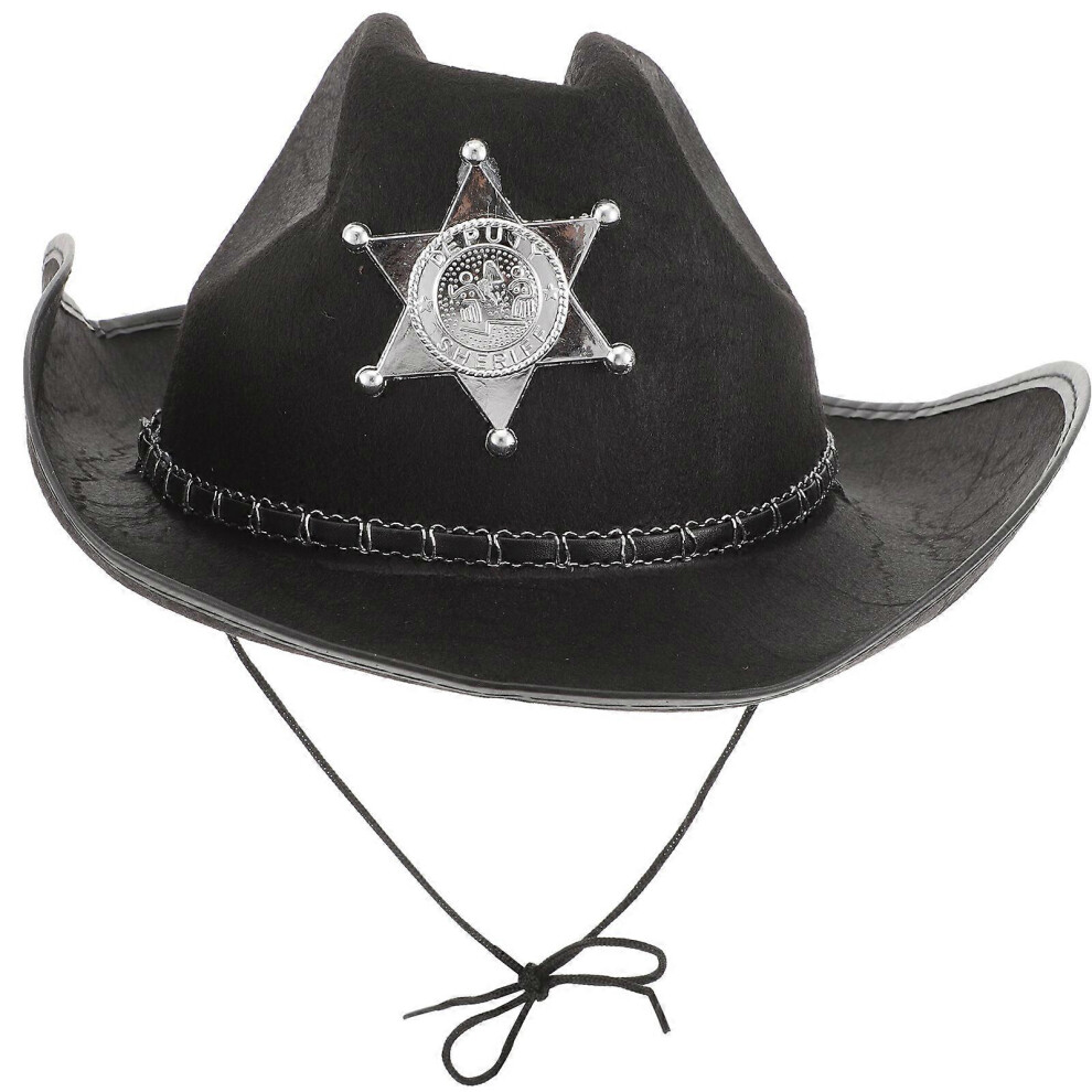Kricely (, One Size) Cowboy Western Wild West Sheriff Hat Fancy Dress Halloween Party Costume (Black) Black