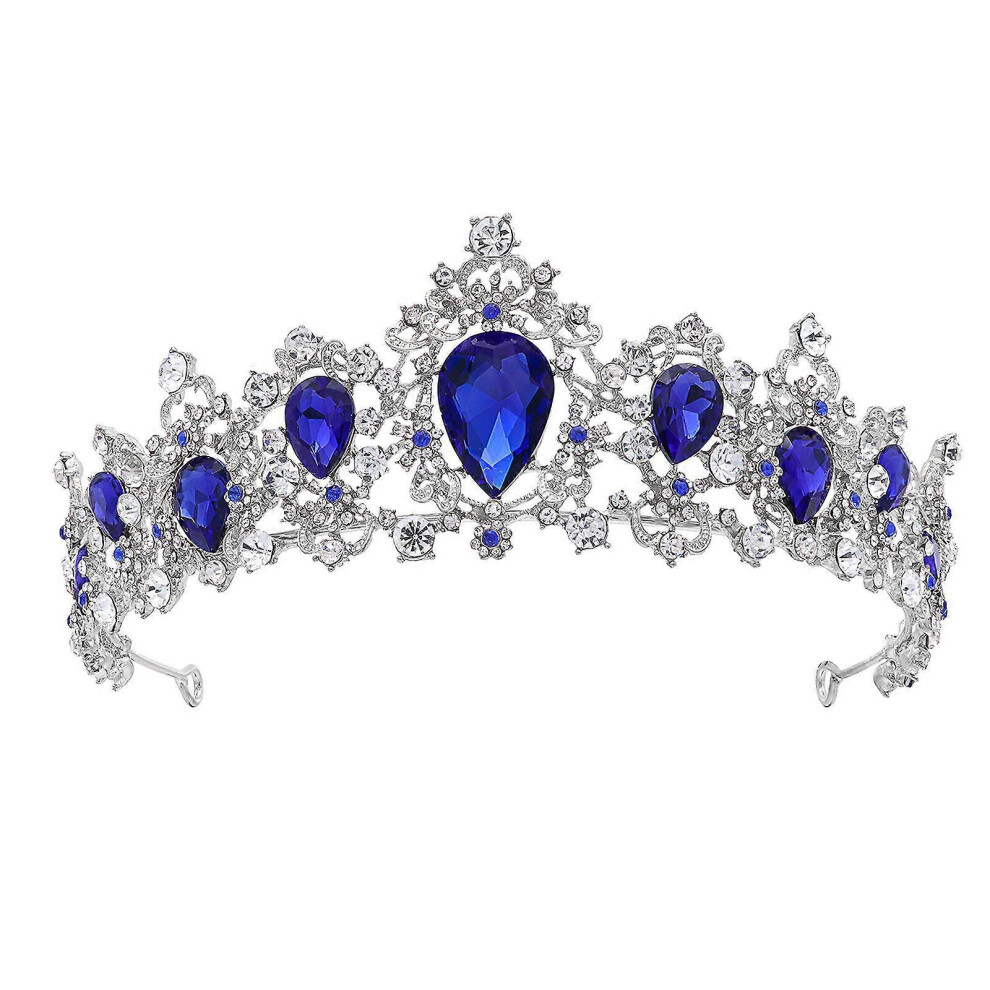 Kricely (As Shown, One Size) Royal Crystal Tiara Wedding Crown Headpieces Bridal Hair Accessories (Silver Base, Red) Red,Silver