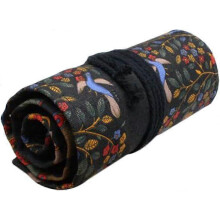 (As show, One size) 48 Slots Happy tree canvas handmade fabric pen curtainBlack