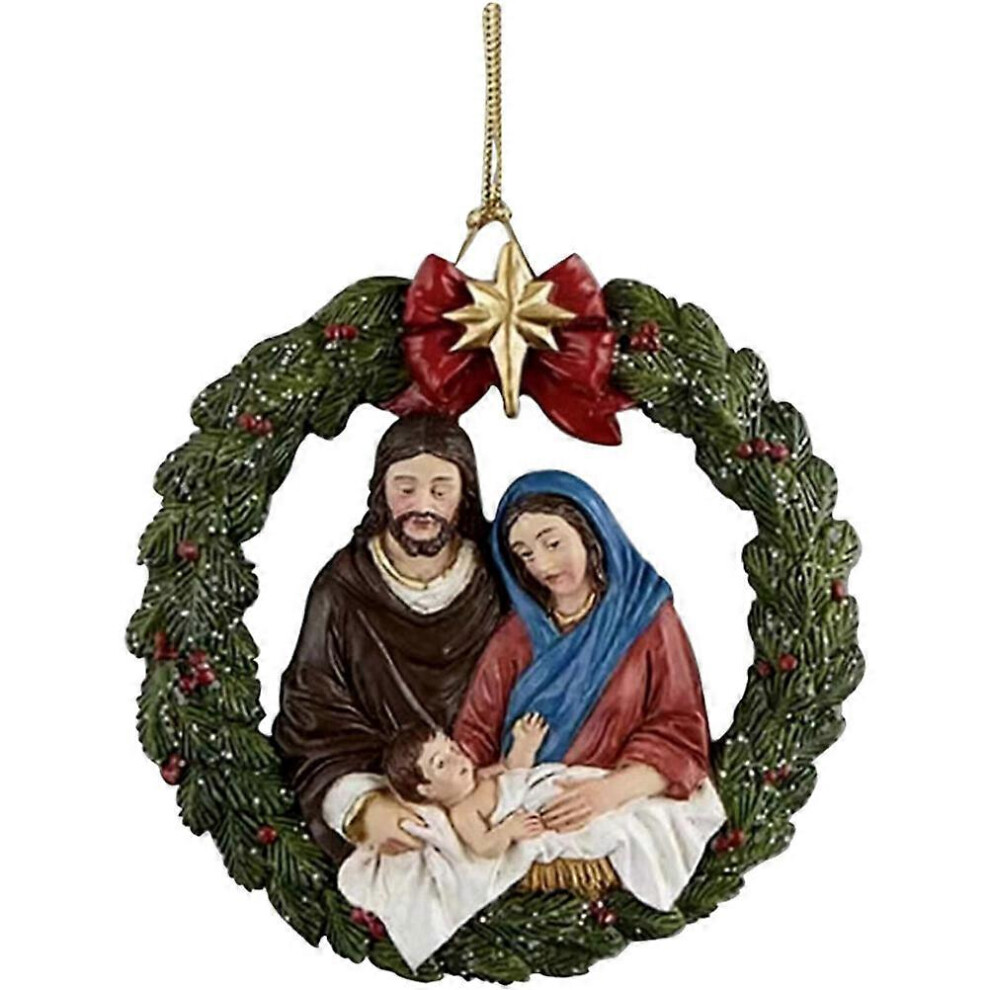 Kricely (As Show, One Size) Christmas Hanging Ornaments Wreath Pendants Jesus Design Decor Xmas Tree Pendant