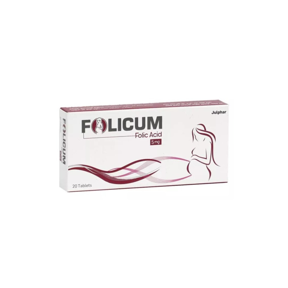 Folicum 5mg Tablets 20's | Comprehensive Folate Supplement for Vital Health Support | Prevent & Treat Folate Deficiency | Herbal Dietary Supplement