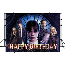 (As show, One size) 5x3ft Wednesday Addams Photography Vinyl Photo Background For Kids Birthday Party Backdrops Decoration (wednesday)